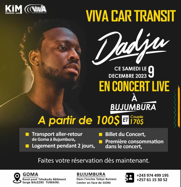 Dadju en concert à Bujumbura: Voici l'opportunité offerte par Viva Car Transit aux habitants de Goma et Bukavu 