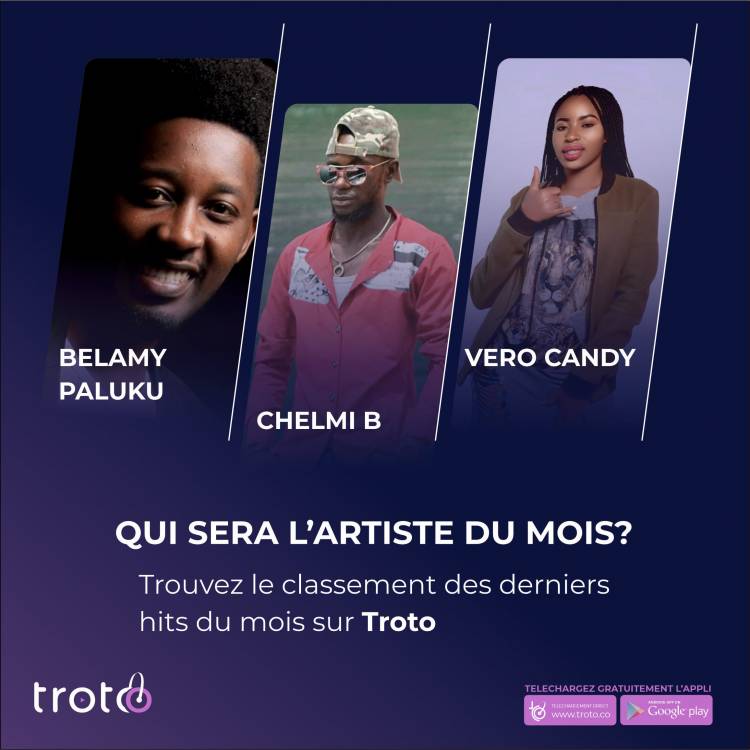 Belamy Paluku, Chelmi B et Vero Candy en course pour le prix de "l'artiste le plus acheté du mois de juillet" sur Troto
