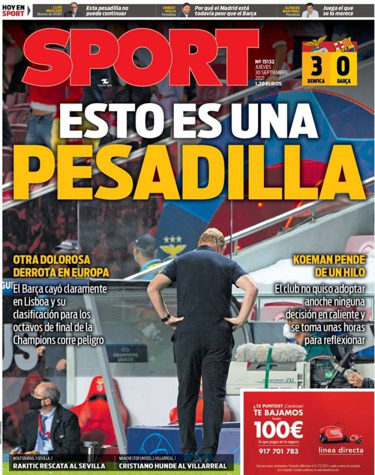 Les Unes des journaux espagnols après l'humiliation du Barça
