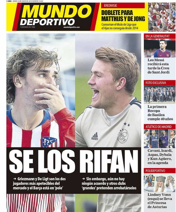 Les Unes des journaux sportifs en Espagne du 16 mai 2019