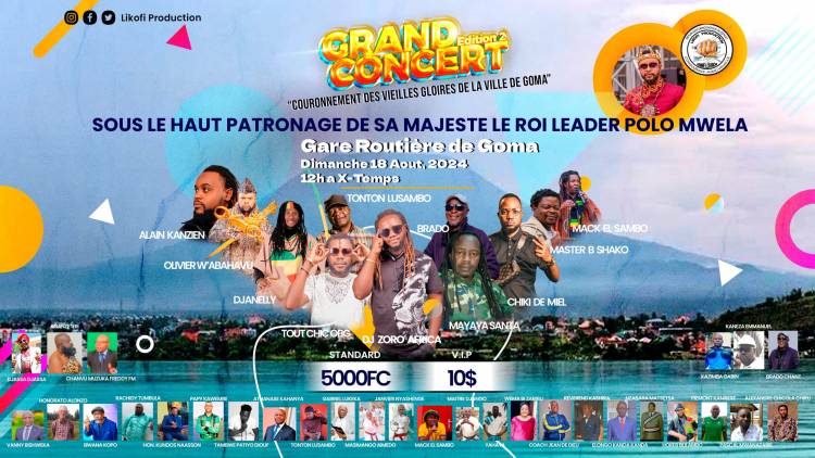 Grand Concert à Goma: Mwami Leader Polo Mwela couronne des vieilles gloires au travers Likofi Production à la Gare Centrale le dimanche 18 août 2024.