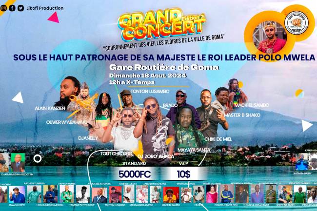 Grand Concert à Goma: Mwami Leader Polo Mwela couronne des vieilles gloires au travers Likofi Production à la Gare Centrale le dimanche 18 août 2024.